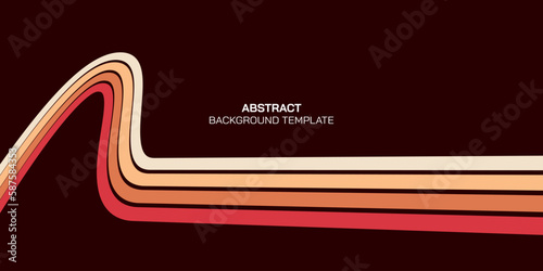 Abstract 1970's style colorful stripes frame on dark brown background with blank space.