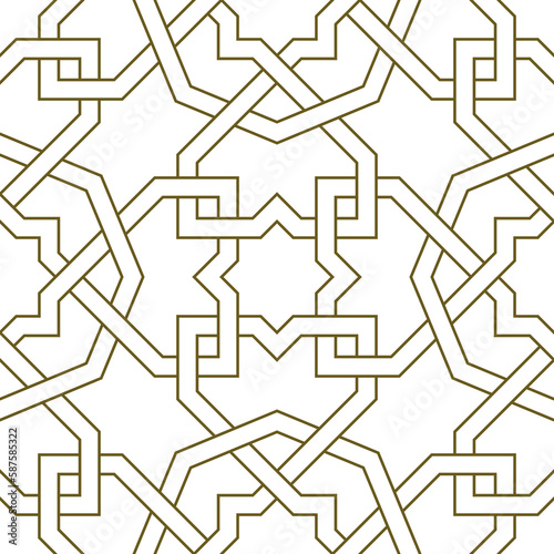 Seamless geometric ornament based on traditional islamic art.Brown color lines. For fabric textile cover wrapping paper background and lasercutting.