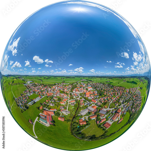Unterthingau im Ostallgäu im Luftbild, Little Planet-Ansicht, freigestellt