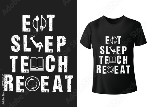 Eat sleep teach repeat School t shirts design Calligraphy t shirt design hand drawn lettering phrase