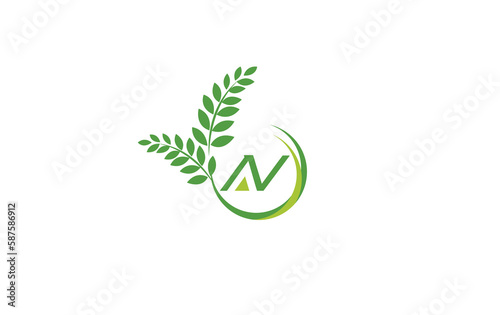 Laurel wreath green leaf logo and Vintage wheat logo design monogram with the letters and alphabets