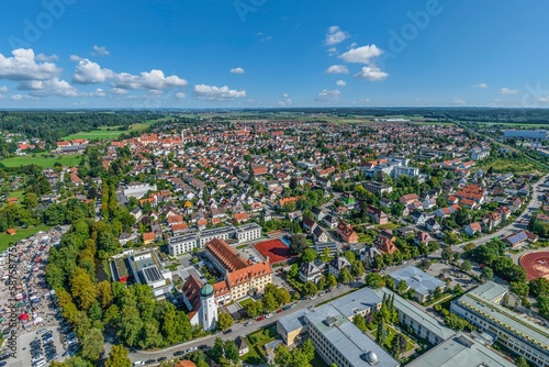 Mindelheim im Unterallgäu im Luftbild, Ausblick von Süden auf die Kernstadt
