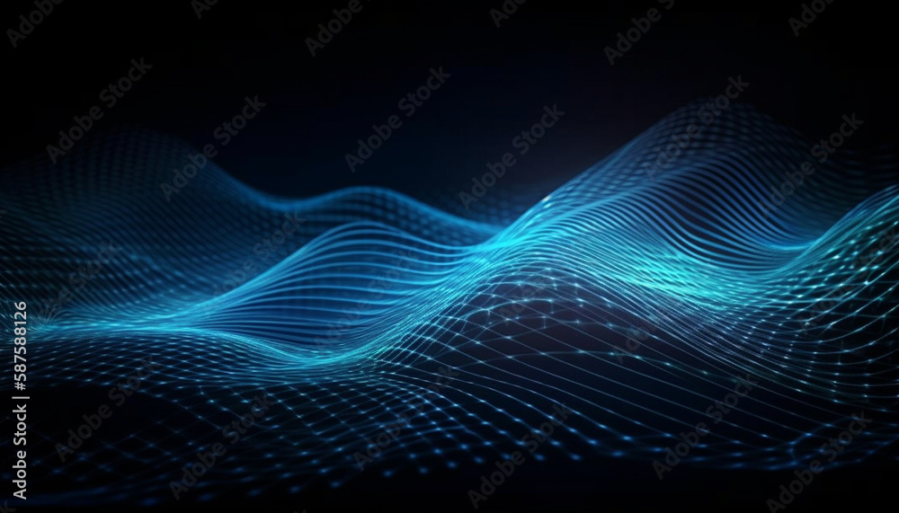 Electricity flowing in smooth blue abstract wave generated by AI Electricity flowing in smooth blue abstract wave generated by AI