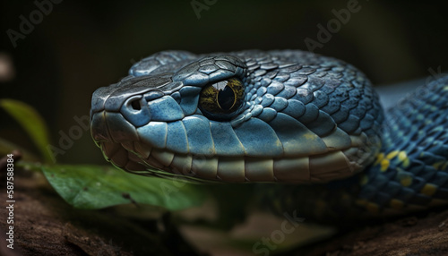 Poisonous viper close up, focus on aggression generated by AI