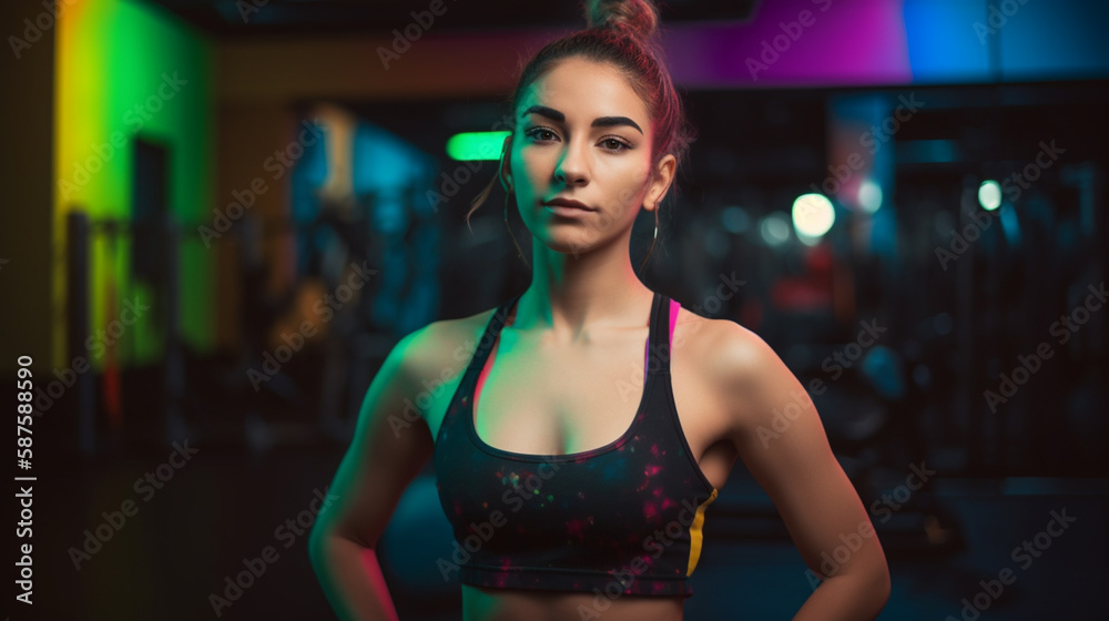 happy fitness girl 20 years old working out at a gym with Generative AI happy fitness girl 20 years old working out at a gym with Generative AI