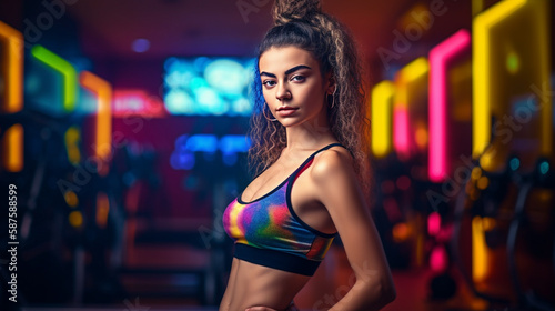 happy fitness girl 20 years old working out at a gym with Generative AI