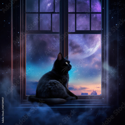 cat on the window illustration