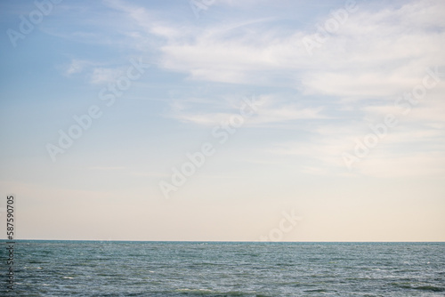 Beach sea sky, sea promenade and sky background.