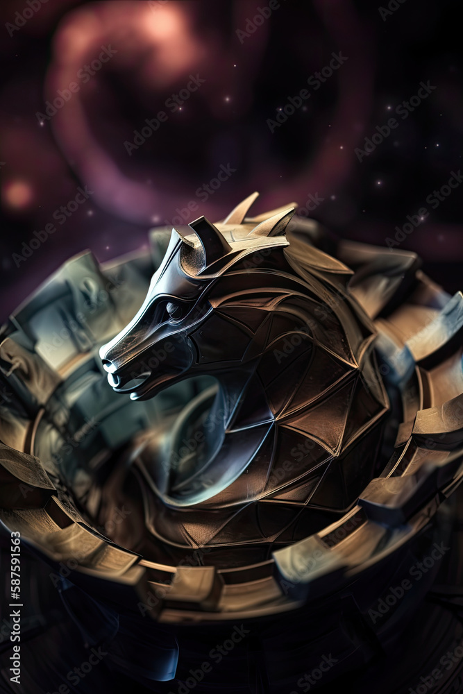 A beautiful knight chess piece seen from an artistic point of view, created with generative AI technology A beautiful knight chess piece seen from an artistic point of view, created with generative AI technology