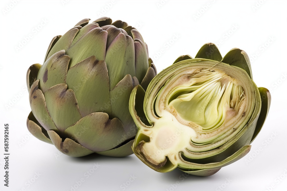 Fototapeta premium Artichoke close-up. Cut artichoke. Generative ai