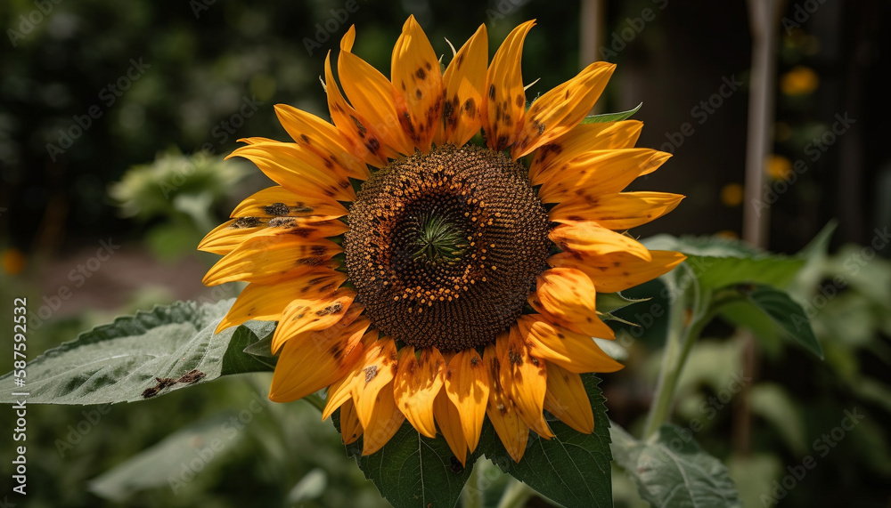Fototapeta premium Yellow sunflower shines in vibrant summer meadow generated by AI