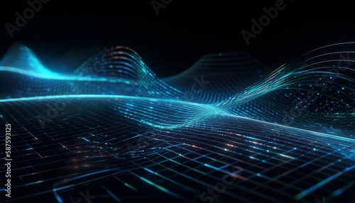 Glowing blue wave pattern shapes modern technology generated by AI