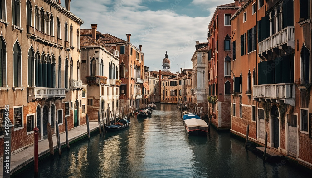Gondola glides along canal historic Veneto romance generated by AI