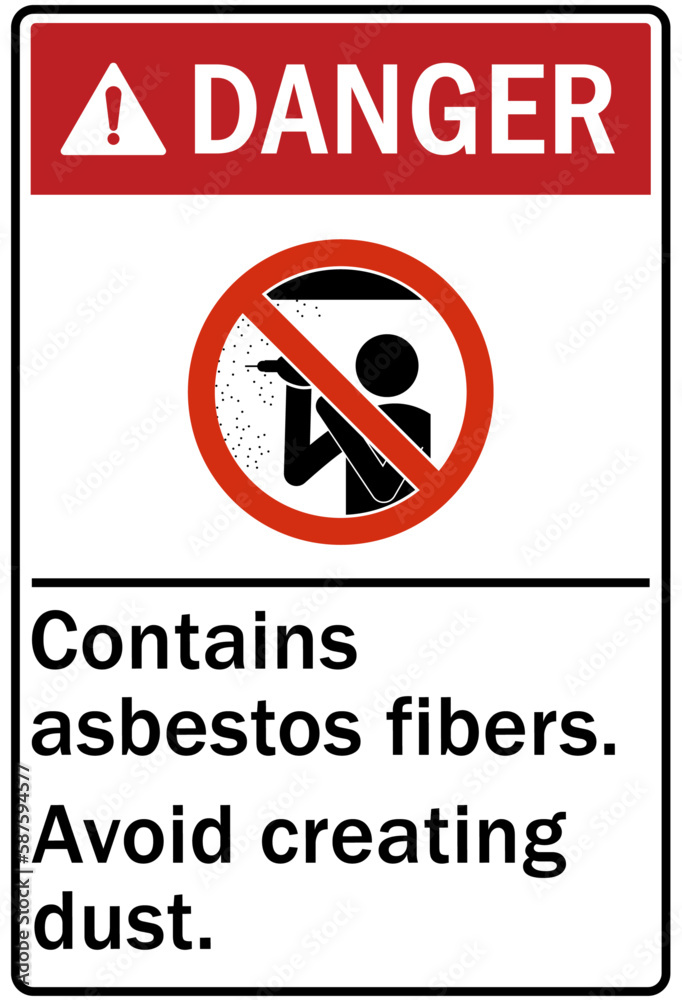Asbestos chemical hazard sign and labels contains asbestos fibers. Avoid creating dust. Asbestos chemical hazard sign and labels contains asbestos fibers. Avoid creating dust.
