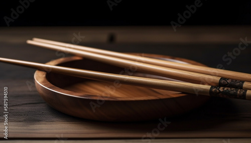Bamboo chopsticks on sushi plate bring tradition generated by AI