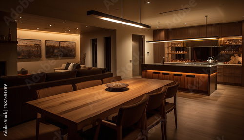 Modern luxury kitchen elegant design, wide lighting generated by AI
