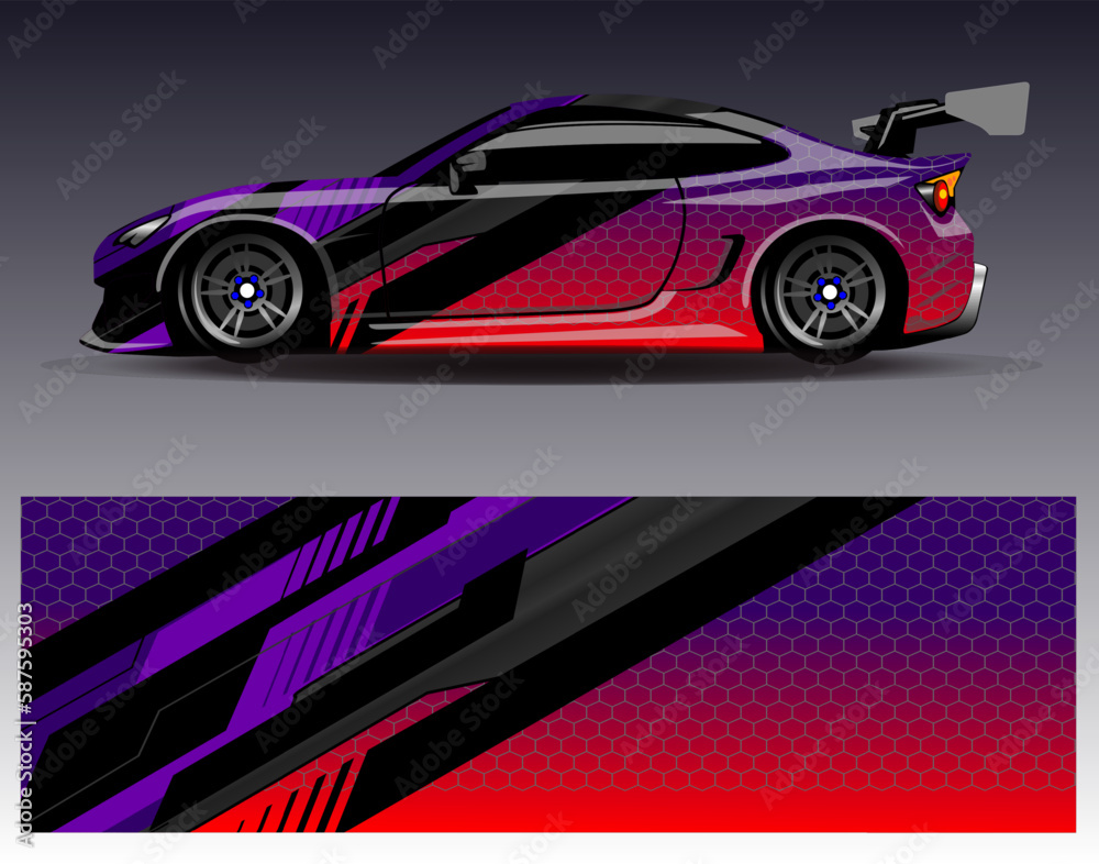 Car wrap design vector. Graphic abstract stripe racing background kit designs for wrap vehicle race car rally adventure and livery Car wrap design vector. Graphic abstract stripe racing background kit designs for wrap vehicle race car rally adventure and livery