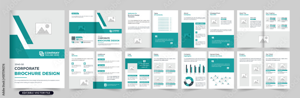 Digital business portfolio template vector for a business proposal. Corporate magazine and booklet layout design with photo placeholders. Modern company profile and overview brochure template vector. Digital business portfolio template vector for a business proposal. Corporate magazine and booklet layout design with photo placeholders. Modern company profile and overview brochure template vector.