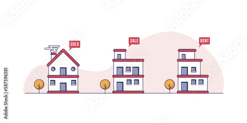 Set of Real estate business concept with houses, Set of urban and suburban houses Vector illustration
