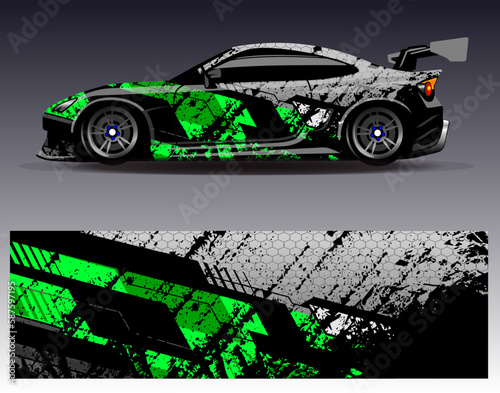 Car wrap design vector. Graphic abstract stripe racing background kit designs for wrap vehicle  race car  rally  adventure and livery