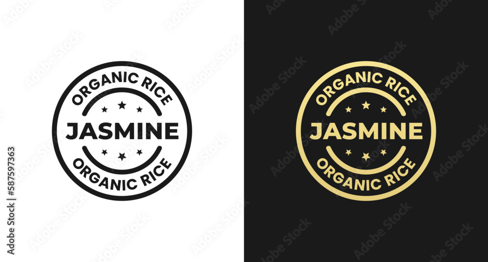 Jasmine rice label or Jasmine rice sign vector isolated in flat style. Best Jasmine rice label vector for product packaging. Jasmine rice stamp for product design element.