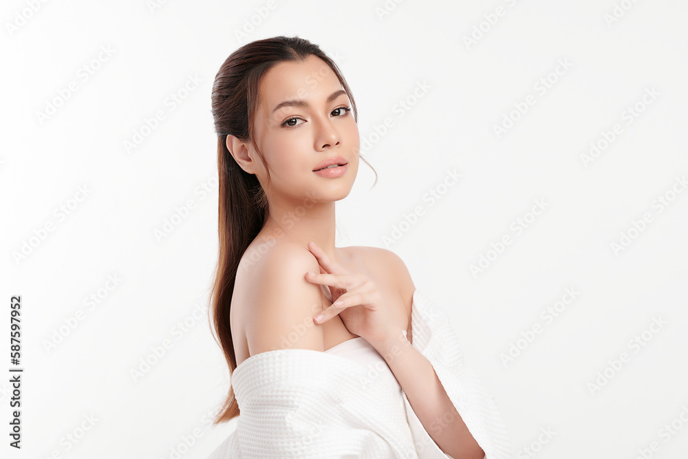 Beautiful young asian woman with clean fresh skin on white background, Face care, Facial treatment, Cosmetology, beauty and spa, Asian women portrait. Beautiful young asian woman with clean fresh skin on white background, Face care, Facial treatment, Cosmetology, beauty and spa, Asian women portrait.