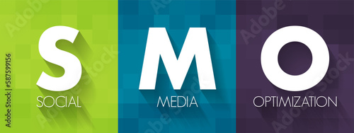 SMO Social Media Optimization - use of a number of outlets and communities to generate publicity to increase the awareness of a product, acronym text concept background