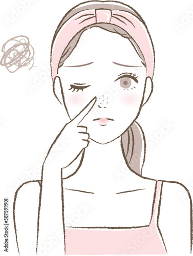 鼻の黒ずみ・角栓に悩む女性のイラスト