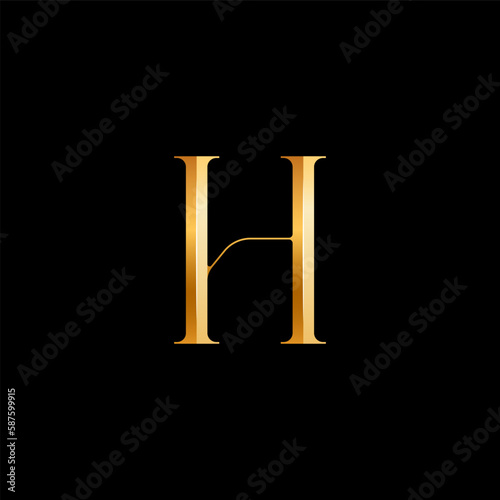 3d Latin letter H serif alphabet, beautiful elegant golden font classic perfect for logotypes, wedding invitations, or fashion or perfume design, vector illustration 10EPS