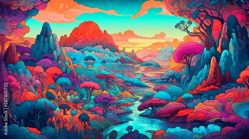 psychedelic landscape. Generative AI 