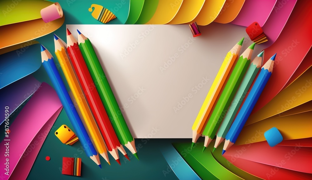 Fototapeta premium Back to school with school items and elements, Online Learning, study from home, back to school, flat design.
