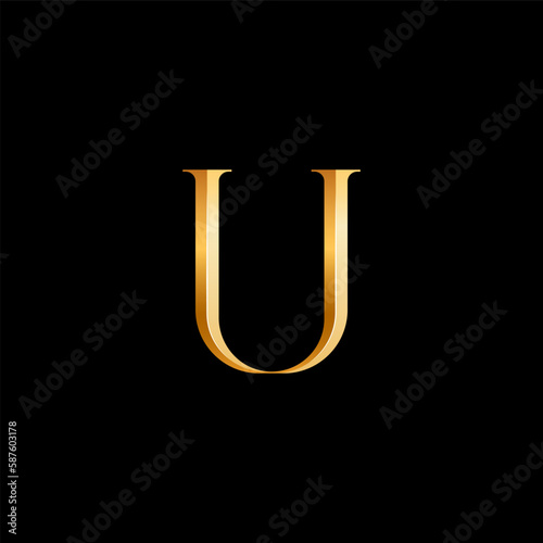 3d Latin letter U serif alphabet, beautiful elegant golden font classic perfect for logotypes, wedding invitations, or fashion or perfume design, vector illustration 10EPS