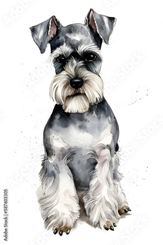 Cute dog schnauzer in watercolor