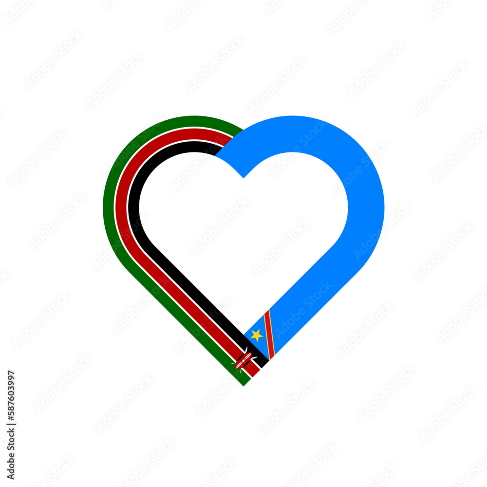 unity concept. heart ribbon icon of kenya and dr congo flags. vector illustration isolated on white background