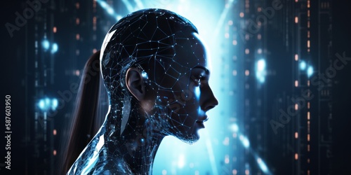 silhouette humanoid robot with artificial intelligence, generative, ai