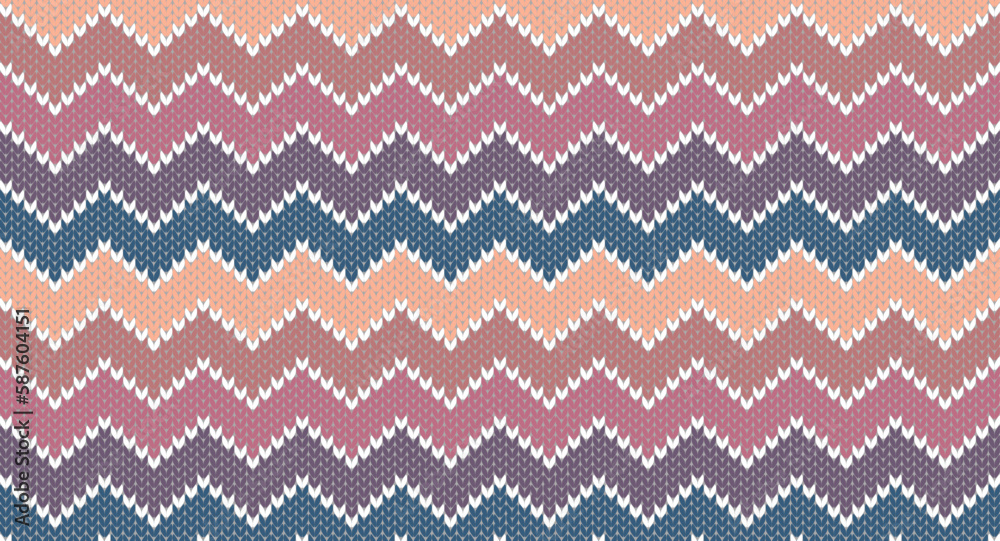 Zigzag knitting pattern, Festive Sweater Design. Seamless Knitted Pattern