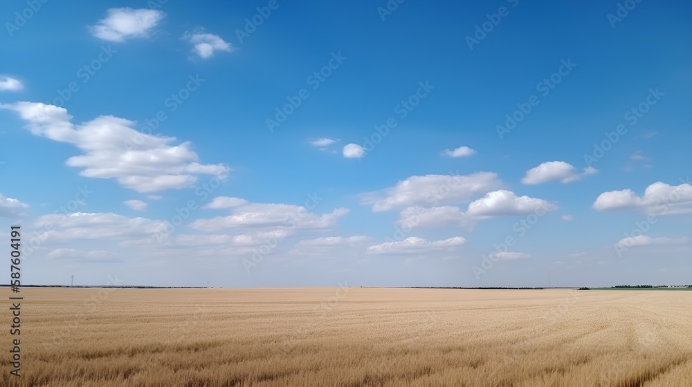A distant wheat field in light color. Azure and clear A distant wheat field in light color. Azure and clear