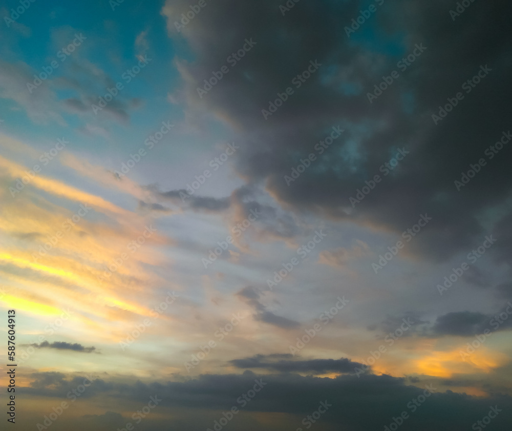 Beautiful sunset scenery view, colorful clouds in sky background, nature photography, natural scenic wallpaper 