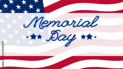 Memorial day animation. Waving flag. Happy memorial day. Flag USA. Honoring all who served banner for memorial day. 4k video Animation 