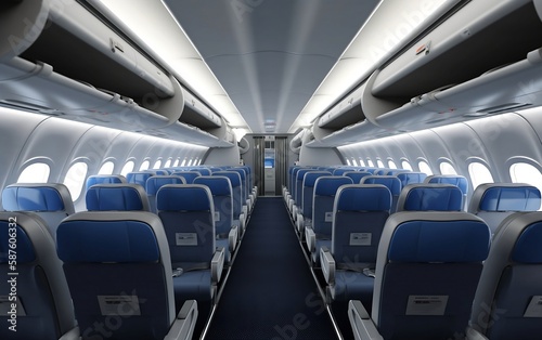 Interior of an airplane. Generative AI technology.