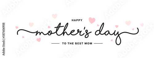 Happy Mother's Day black handwritten typography with pink hearts isolated on white background