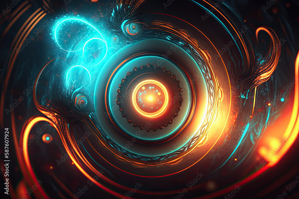 Cosmic trance and hypnosis concept of glowing details in digital neural network AI generated art Cosmic trance and hypnosis concept of glowing details in digital neural network AI generated art