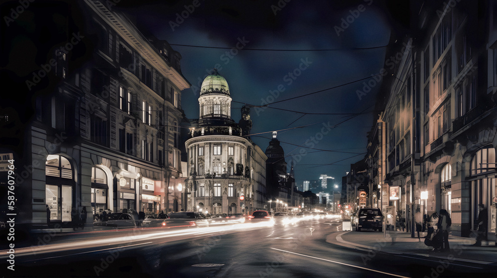 Fototapeta premium Berlin by night, created with generative AI