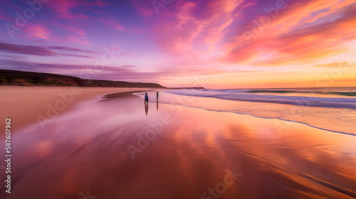 sunset over the beach, created with generative AI