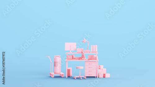 Pink Lab Laboratory Facilities Vaccine Research Science Modern Equipment Workplace Kitsch Blue Background 3d illustration render digital rendering