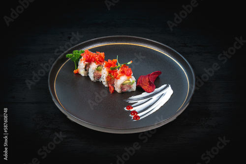 Elegant Japanese Food On Black Background 
