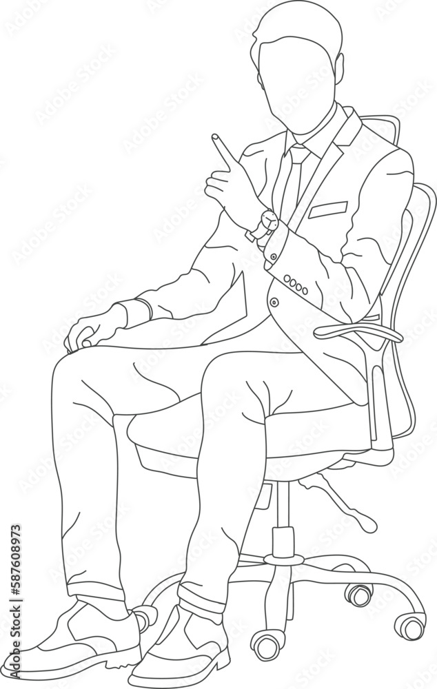 Man sitting on a chair line art with white background, illustration line drawing.
Man sitting on a chair line art with white background, illustration line drawing.