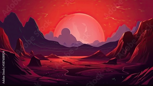 Mars landscape with red desert surface illustration. Generative AI