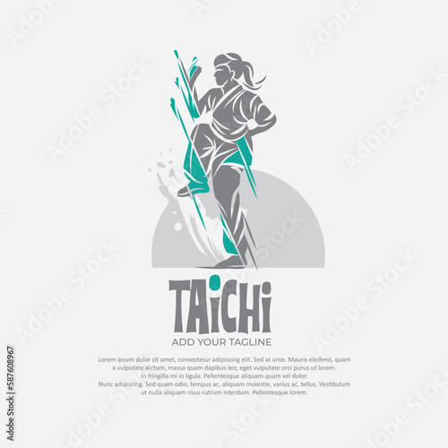 Silhouette of person with tai chi gesture position vector drawing.Suitable for martial arts logo and illustration.