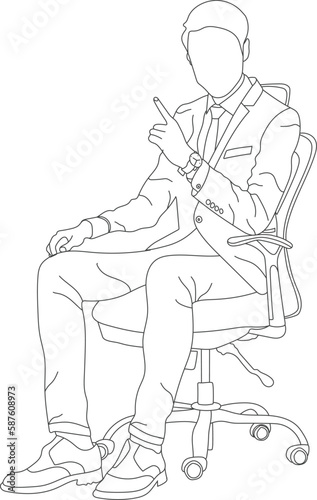 Man sitting on a chair line art with white background, illustration line drawing. 